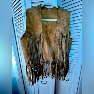 Authentic 1970s Vintage Leather Fringe Vest Light Brown